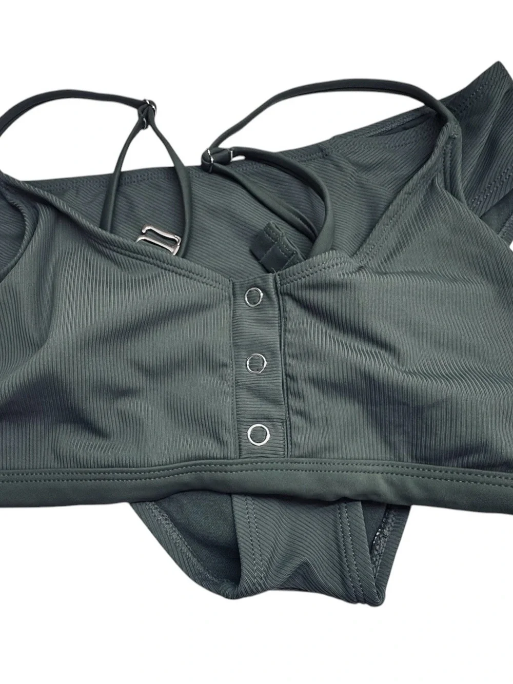 Xhilaration Forest Green Ribbed Bikini Set Snap Button Detail Top XL Bottom M